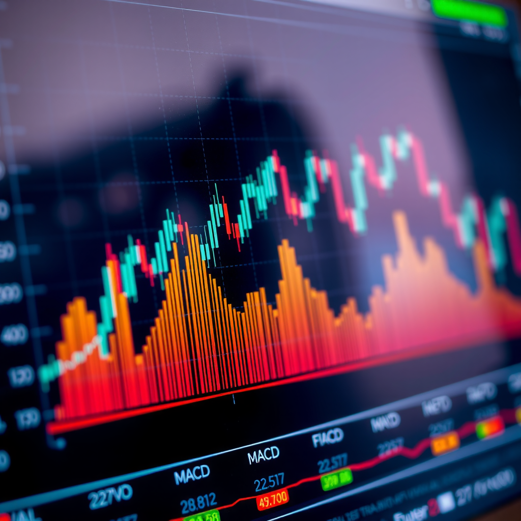 Technical analysis dashboard displaying RSI oscillator and MACD histogram with signal lines, showing overbought and oversold conditions for cryptocurrency trading